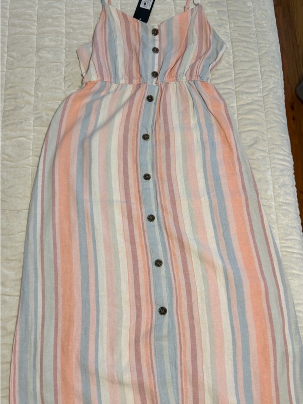 mandee Striped Midi Dress in Peach, Blue, Cream